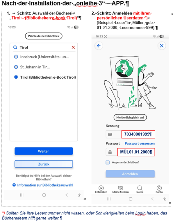 Einloggen nach Installation der APP